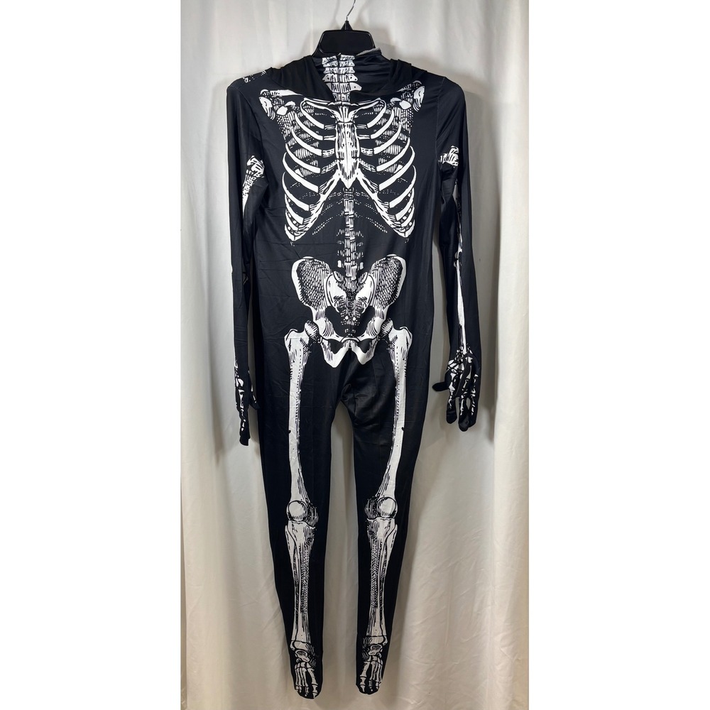 Skeleton Bodysuit Costume Full Body Bone Print Jumpsuit with Mask Black New XS